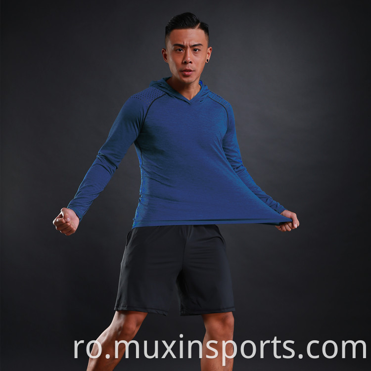 blue long sleeve workout hoodies for men